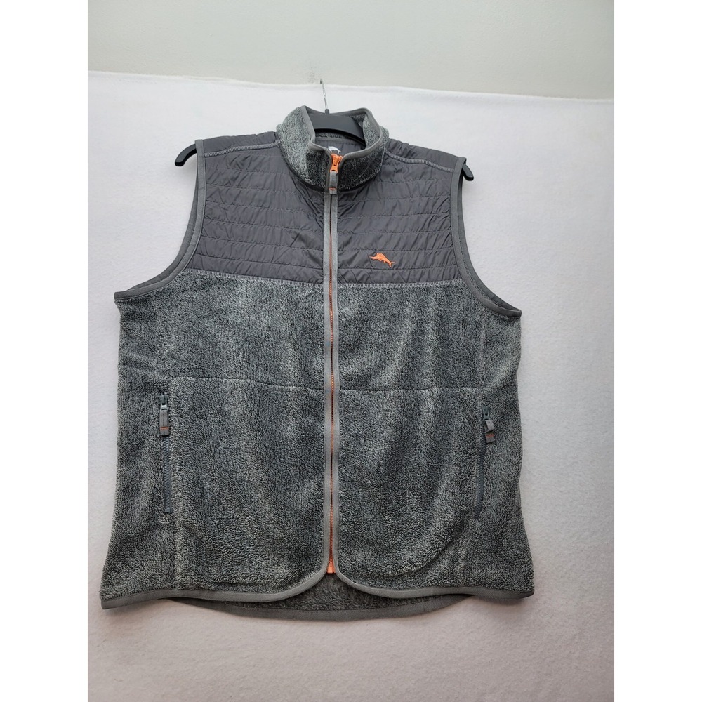 Tommy‎ Bahama Cascade Gray Fleece Vest Mens L Full Zip Casual Comfort